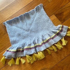 Pitusa Peru Light Blue Yellow Tassel Ruffle Bandeau Strapless Knit Top One Size